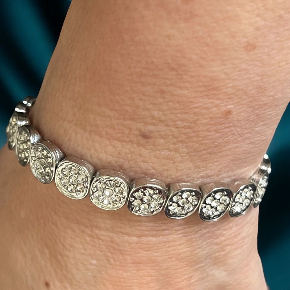 Pave Silver Tone Stretch Bracelet